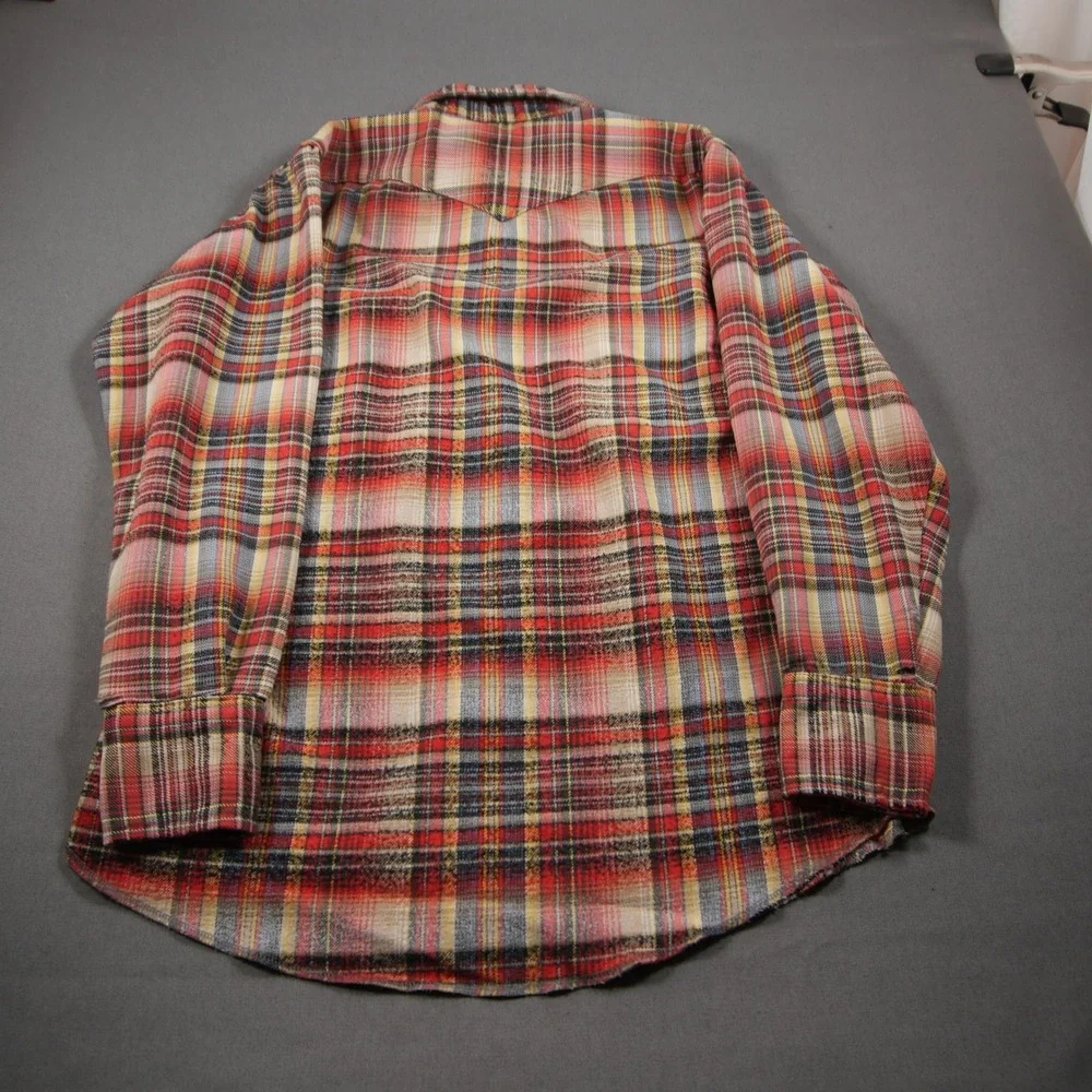 Thrashed 60s VTG Wrangler Distressed Flannel Plaid Pearl Men M Shirt Skate Surf